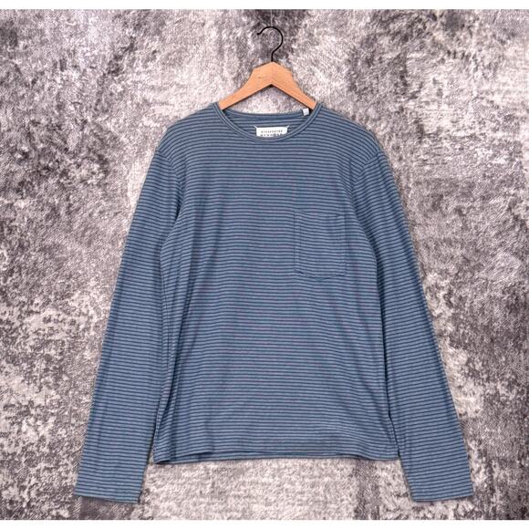 Maison Margiela Shirt 52 / Medium Mens Blue Stripe Pocket Crewneck Long Sleeve
